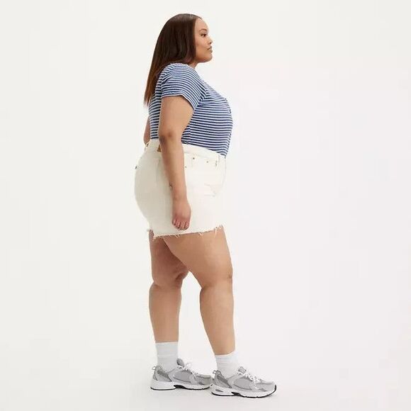 Levi's 501 Off-White High Rise Button Fly Distressed Jean Shorts 22W NWT - Picture 2 of 2